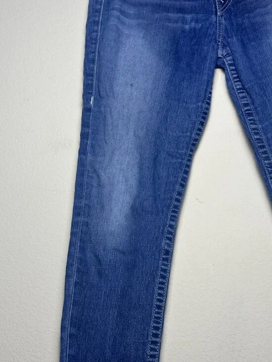 True Religion Women 30 Denim Blue Jean Pant USA Made Legging Tapered Slim Y2K - Picture 11 of 16